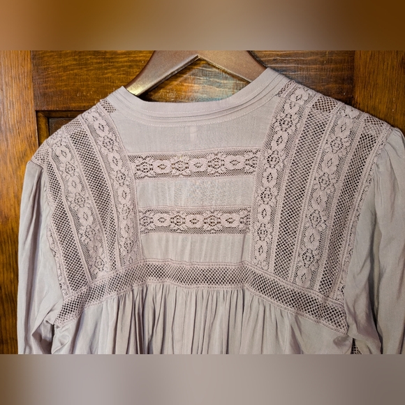 Free People Butterfly Babydoll Blouse Tee Embroidered Boho Anthropologie Small - Picture 8 of 12